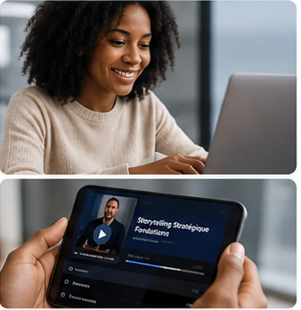 Apprenante consultant sa formation en ligne